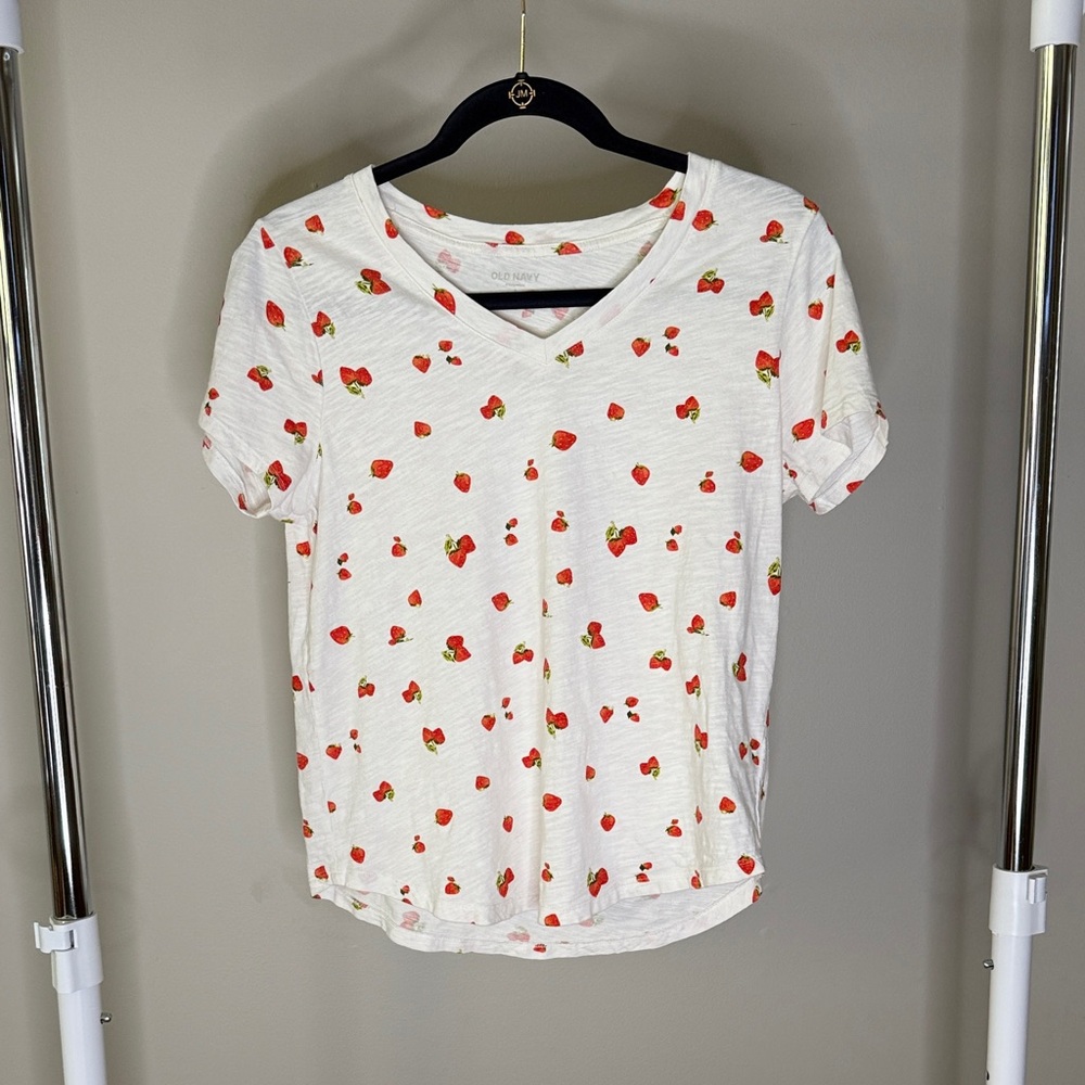 Old Navy White Tee with Red Strawberry Print
